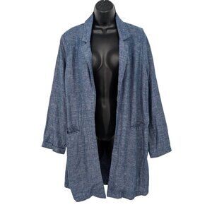 Sigrid Olsen Linen Open Front Cardigan Jacket Minimalist Coastal Pockets Size M